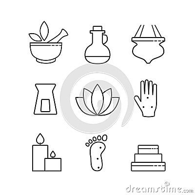 Set of linear outline alternative medicine and spa icons, vector Vector Illustration