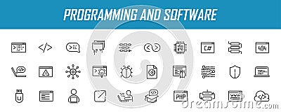 Set of linear programming icons. Software icons in simple design. Vector illustration Vector Illustration