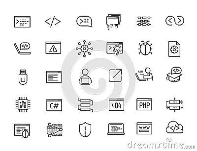 Set of linear programming icons. Software icons in simple design. Vector illustration Vector Illustration