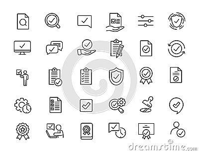 Set of linear quality icons. Guarantee icons in simple design. Vector illustration Vector Illustration
