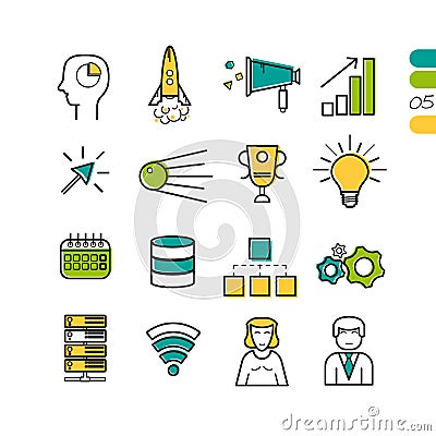 Set linear SEO colored icons Vector Illustration