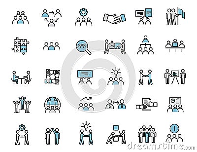 Set of linear teamwork icons. Communication icons in simple design. Vector illustration Vector Illustration