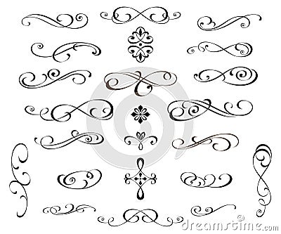 Set of linear text dividers with thin polylines.Isolated, editable black on white . Vector Illustration