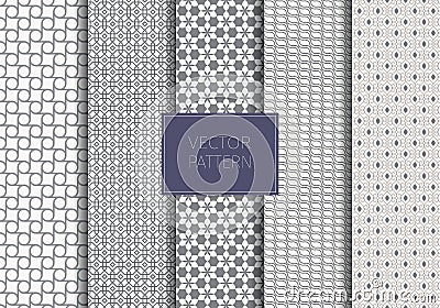 Set of linear vector pattern, repeating of circle, hexagon abstract flower, wave and curve Vector Illustration