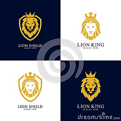 Set of Lion shield logo design template ,Lion head logo,Vector illustration Vector Illustration