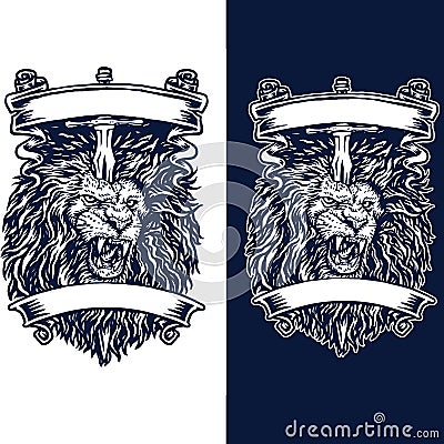 Set of lion and sword, Isolated on dark and bright background Vector Illustration