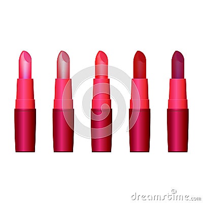 Set of lipsticks in pink Tube Vector Illustration
