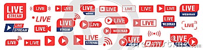 Set of Live stream or webinar icons. Colored button. Live event. Stream, webinar, chat. Vector illustration Vector Illustration