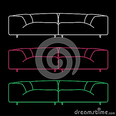 Set of Living room modern sofa elevation Vector Illustration