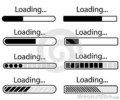 Set of loading icons, load indicator sign, waiting symbols. Vector illustration Vector Illustration