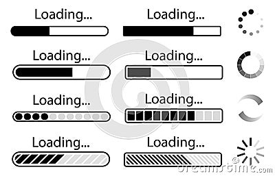 Set of loading icons, load indicator sign, waiting symbols. Vector illustration Vector Illustration