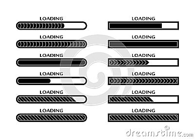 Set of Loading, uploading, downloading status bar Vector Illustration