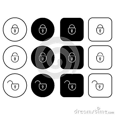Set of lock buttons in a modern line style. Editable stroke. For ux ui design, authentication screens Vector Illustration