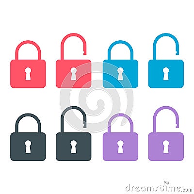 Set of Lock classic design icon, keyhole web button shape, secure vector illustration Vector Illustration