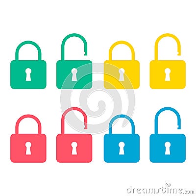 Set of Lock classic design icon, keyhole web button shape, secure vector illustration Vector Illustration