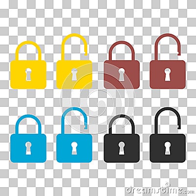 Set of Lock classic design icon, keyhole web button shape, secure vector illustration Vector Illustration