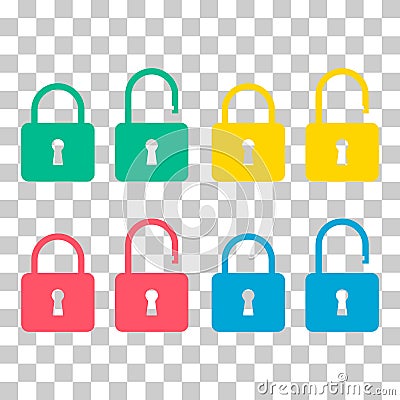 Set of Lock classic design icon, keyhole web button shape, secure vector illustration Vector Illustration