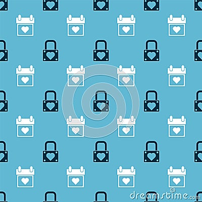 Set Lock and heart and Calendar with heart on seamless pattern. Vector Vector Illustration