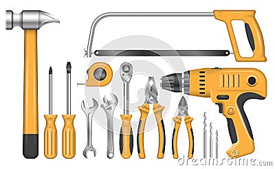 Set of locksmith tools for repair and renovation, realistic vector illustration Vector Illustration