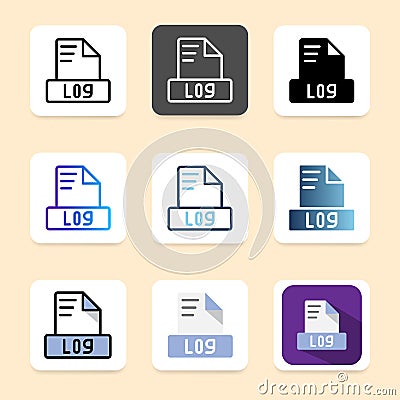 Set of log file format icons for document, file type and interface design needs Vector Illustration