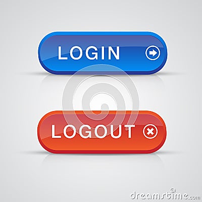 Set of login logout buttons - red, blue Vector Illustration