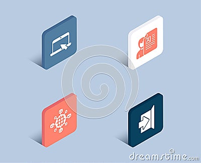 Logistics network, Portable computer and Job interview icons. Exit sign. Vector Illustration