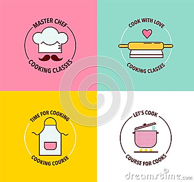 Set of logo for cooking classes and courses. Vector Illustration