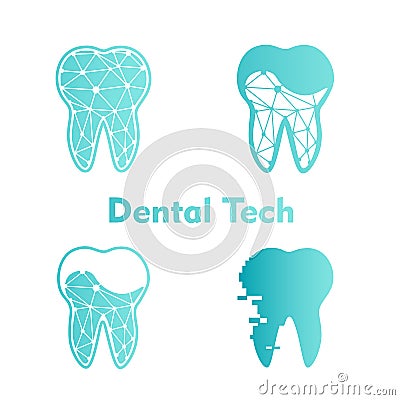 Set Logo Dental Tech on blue background. Vector Vector Illustration