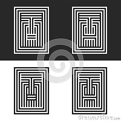 Set of logo design letters TA or AT hipster linear monogram rectangular shape, identity symbols lettering T and A calligraphic Vector Illustration