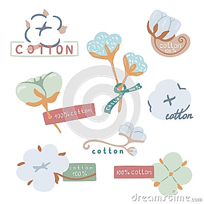 Set of logo with Hundred percent cotton Vector Illustration