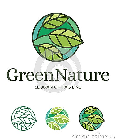 Set Logo Leaf Green Nature Stained shape Stock Photo