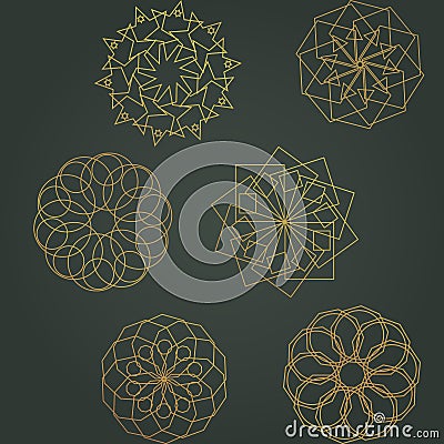 Set of logo templates in minimalist style. Tribal tattoo symbols package. Silver ornaments for jewelry design. Monochrome logos ve Vector Illustration