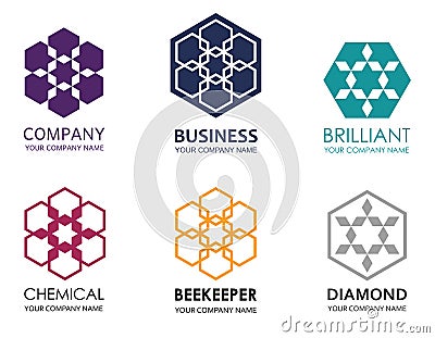 Set of logos based on honeycombs and the flower of life Stock Photo