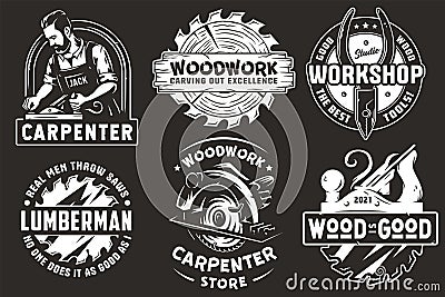Set of logos for carpentry or wood carving or sawing Vector Illustration