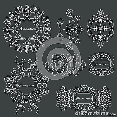 Set logos elegant ornament lines on a black background Vector Illustration