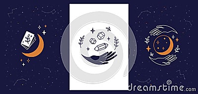 Set of logos with hands and crescent moon Vector Illustration