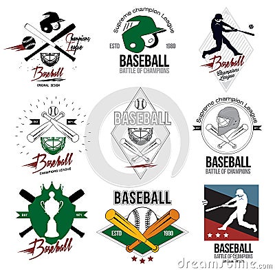 A set of logos, labels and design elements of baseball. Vector Illustration