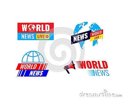 Set logos, logotypes, breaking news broadcast, social media emblems. Vector Illustration