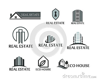 Set of logos real estate, eco house. Logos in vector on white Vector Illustration