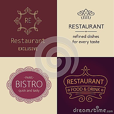 Set of logos for restaurants, bars, cafes, bistros. Stock Photo