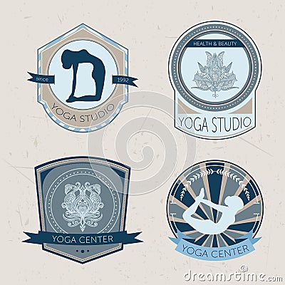 Set of logos for yoga studio or meditation class. Modern fitness badges collection made in vector. Vector Illustration