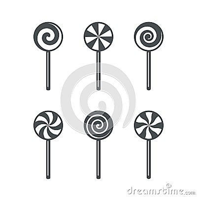 Set of lollipop candy outline icons isolated Vector Illustration