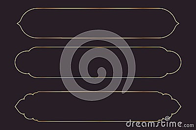 Set long frame thin line gold border shiny panel empty interface fantasy game menu isolated on dark background. Elegant Vector Illustration