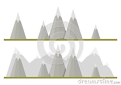 Set of long gray geometric simple mountains Vector Illustration