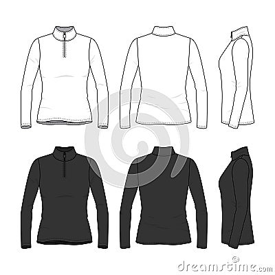 Set of long sleeved t-shirt with zipper. Vector Illustration