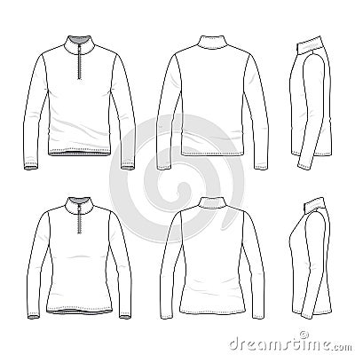 Set of long sleeved t-shirt with zipper. Vector Illustration