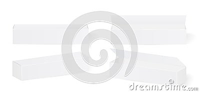Set of long white cardboard boxes isolated on white background. Vector Illustration