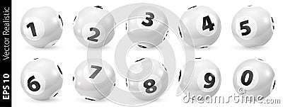 Set of Lottery Black and White Number Balls 0-9 Vector Illustration