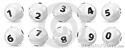 Set of Lottery Black and White Number Balls 0-9 Stock Photo