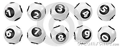 Set of Lottery Black and White Number Balls 0-9 Stock Photo